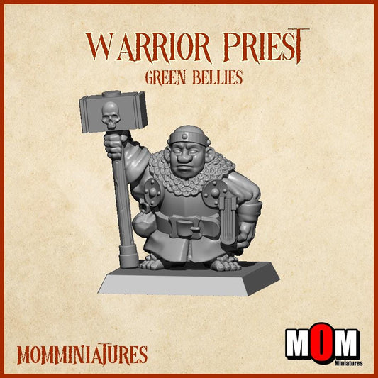 Halfling Warrior Priest 1, Green Bellies, Halfling Shire Defense Force by MoM Miniatures, perfect for Fantasy Wargames and Tabletop RPGs