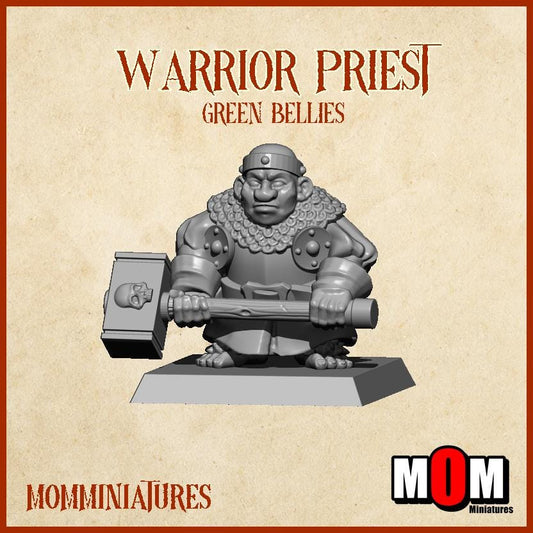 Halfling Warrior Priest 2, Green Bellies, Halfling Shire Defense Force by MoM Miniatures, perfect for Fantasy Wargames and Tabletop RPGs