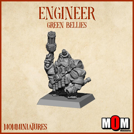 Halfling Engineer 1, Green Bellies, Halfling Shire Defense Force by MoM Miniatures, perfect for Fantasy Wargames and Tabletop RPGs