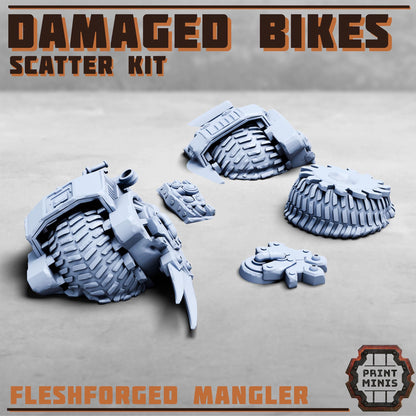 Destroyed Bikes Scatter Kit, Grimdark Conversion Parts and Basing Materials Sculpted