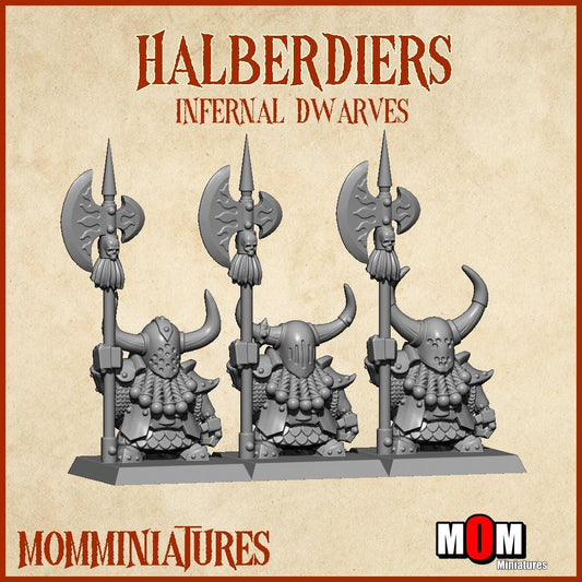 Infernal Dwarves Halberdiers, Fantasy Skirmish Miniatures by MoM Miniatures, perfect for Fantasy Wargames and RPGs