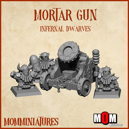 Infernal Dwarf Mortar Gun, Fantasy Skirmish Miniatures by MoM Miniatures, perfect for Fantasy Wargames and RPGs