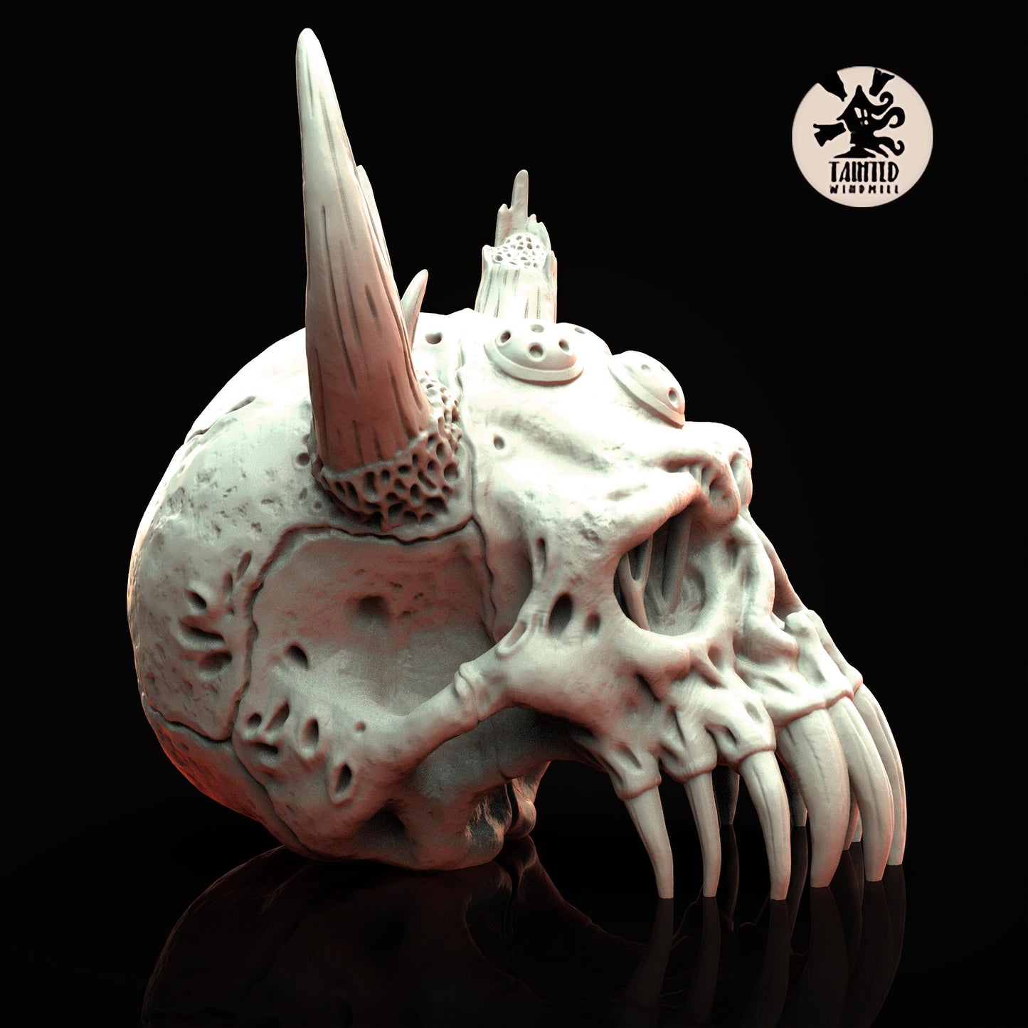 Grimdark Future Terrain, Decay Giant Skull, Tainted Windmill Wargame Miniature - Skull with tree