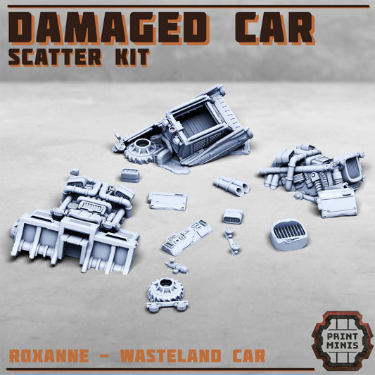 Damaged Car Scatter Kit, Grimdark Conversion Parts and Basing Materials Sculpted by Print Minis