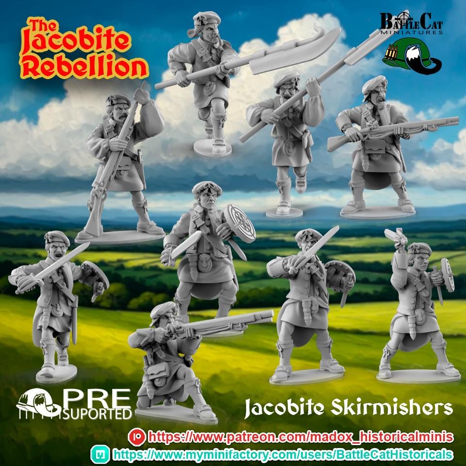 1745 Jacobite Skirmishers, 28mm (1:56) 18th Century Historic Miniature by BattleCat Miniatures