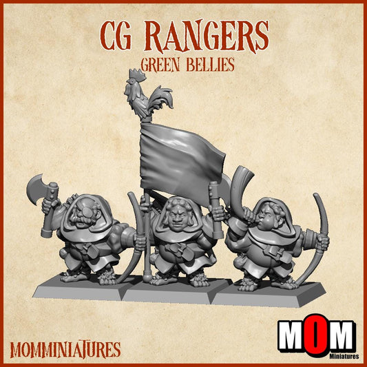 Halfling Rangers, Green Bellies, Halfling Shire Defense Force by MoM Miniatures, perfect for Fantasy Wargames and Tabletop RPGs