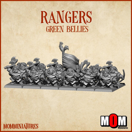 Halfling Rangers, Green Bellies, Halfling Shire Defense Force by MoM Miniatures, perfect for Fantasy Wargames and Tabletop RPGs