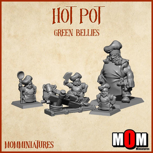 Halfling Hot Pot, Green Bellies, Halfling Shire Defense Force by MoM Miniatures, perfect for Fantasy Wargames and Tabletop RPGs