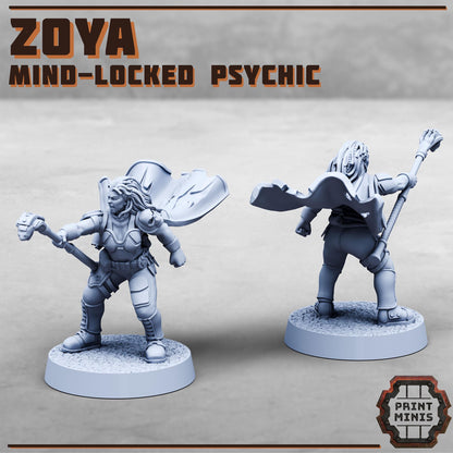 Zoya, Mind-locked Psychic + Gelidron robots, Sci-Fi Space Mercenaries