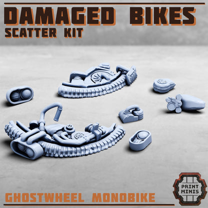 Destroyed Bikes Scatter Kit, Grimdark Conversion Parts and Basing Materials Sculpted