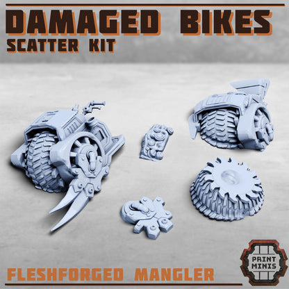 Destroyed Bikes Scatter Kit, Grimdark Conversion Parts and Basing Materials Sculpted