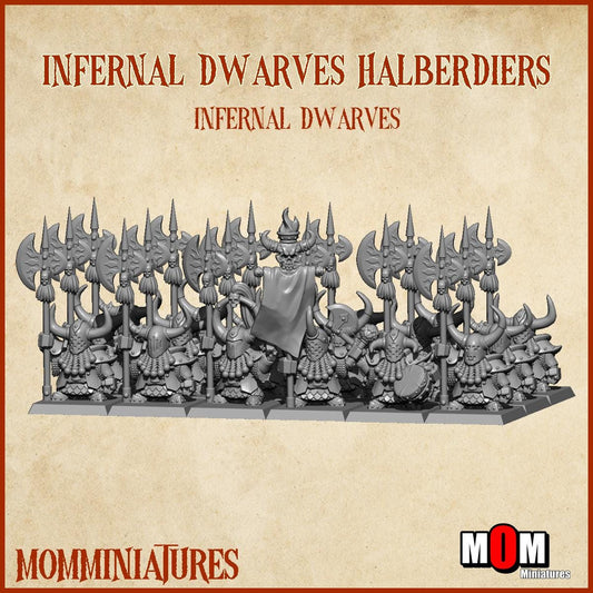 Infernal Dwarves Halberdiers, Fantasy Skirmish Miniatures by MoM Miniatures, perfect for Fantasy Wargames and RPGs