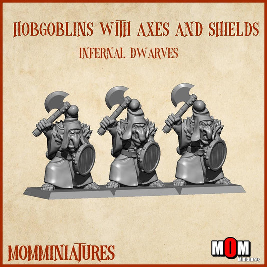 Hobgoblin with Axes and Shields, Fantasy Skirmish Miniatures by MoM Miniatures, perfect for Fantasy Wargames and RPGs