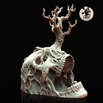 Grimdark Future Terrain, Decay Giant Skull, Tainted Windmill Wargame Miniature - Skull with tree