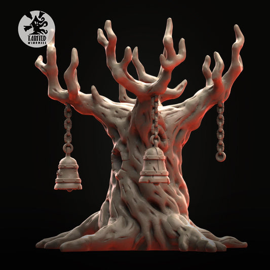 Dead Tree with Bells , Chaotic Plagued Terrain Sculpted by Tainted Windmill for Wargames set in the Grimdark Future