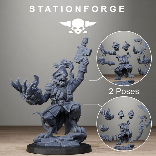 Raticus Officer, Modular Sci-Fi Techno-Bot Miniatures by STATIONFORGE, Grimdark Wargames Proxy