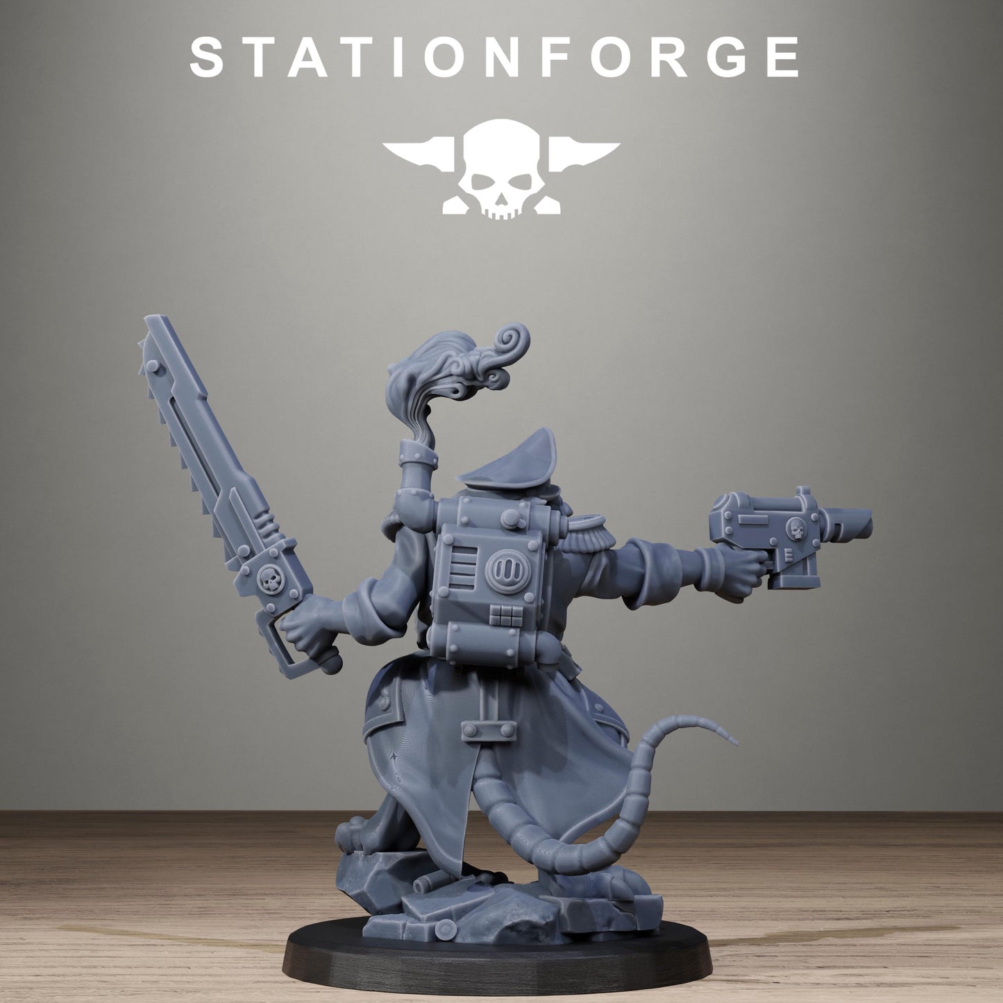 Raticus Officer, Modular Sci-Fi Techno-Bot Miniatures by STATIONFORGE, Grimdark Wargames Proxy