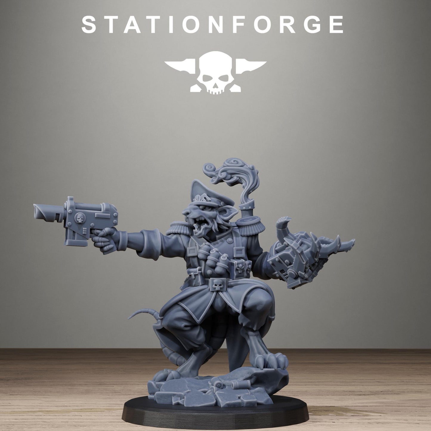 Raticus Officer, Modular Sci-Fi Techno-Bot Miniatures by STATIONFORGE, Grimdark Wargames Proxy