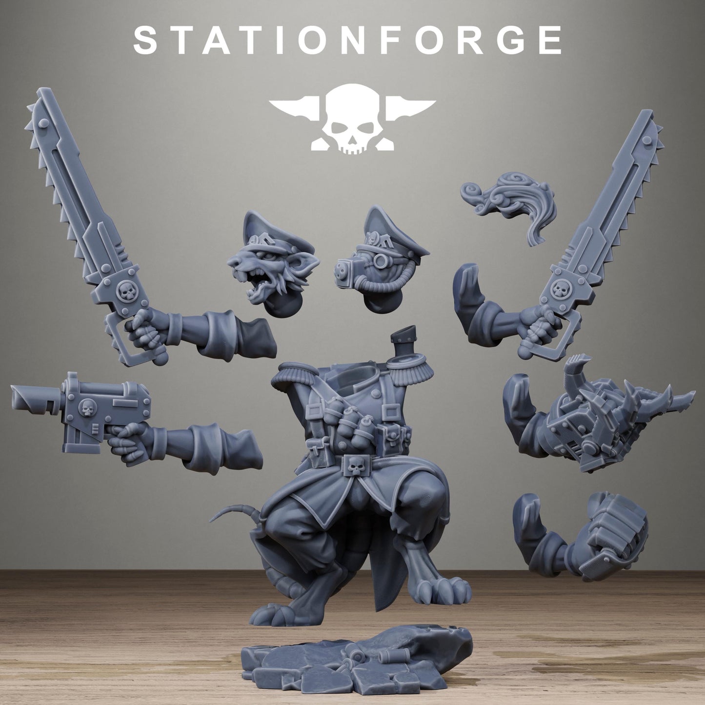 Raticus Officer, Modular Sci-Fi Techno-Bot Miniatures by STATIONFORGE, Grimdark Wargames Proxy