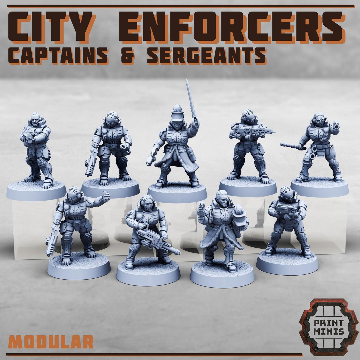 Captains & Sergeants, Modular Sci-Fi Miniatures by Print Minis, Grimdark Wargames Proxy