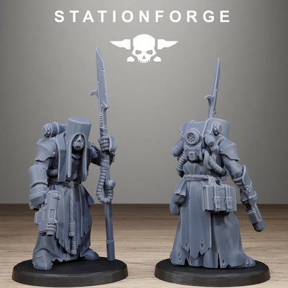 Scavenger Blade Preachers, Modular Sci-Fi Techno-Bot Miniatures by STATIONFORGE, Grimdark Wargames Proxy
