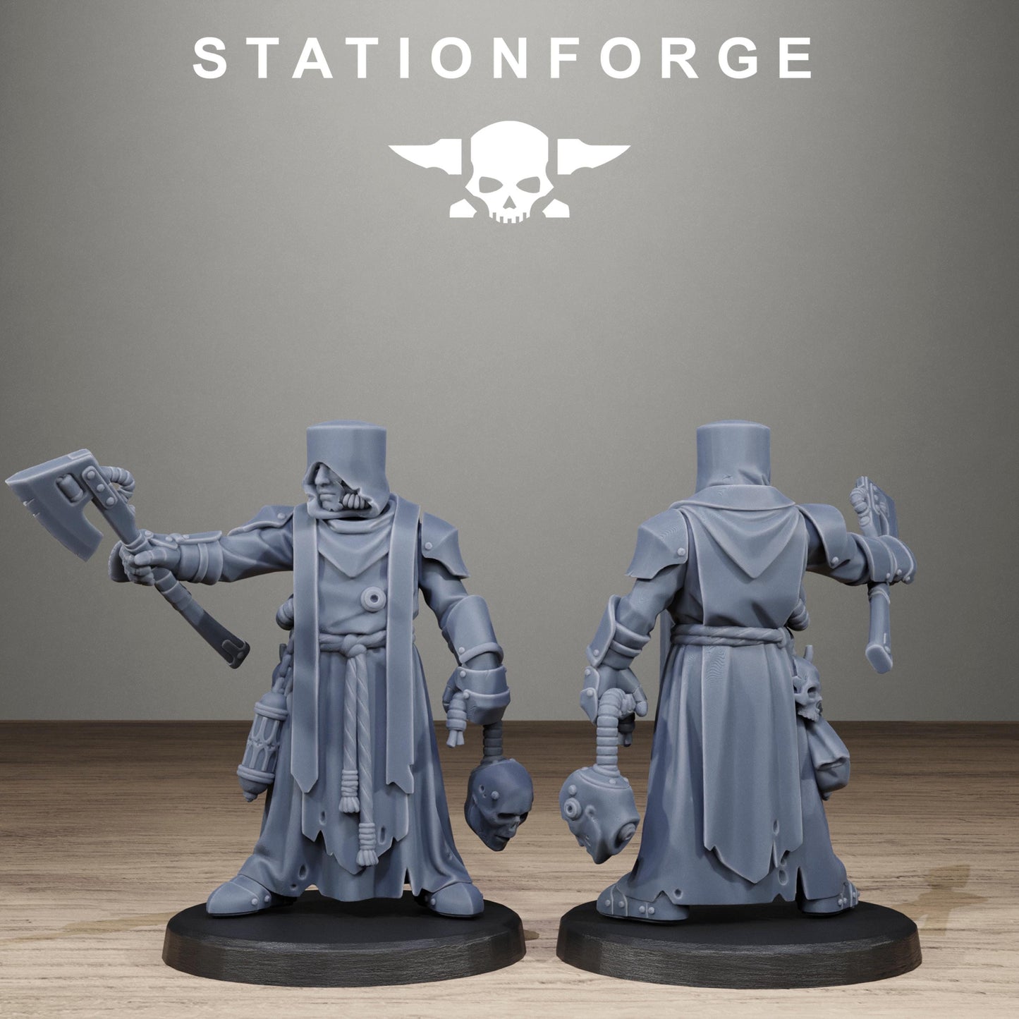 Scavenger Blade Preachers, Modular Sci-Fi Techno-Bot Miniatures by STATIONFORGE, Grimdark Wargames Proxy