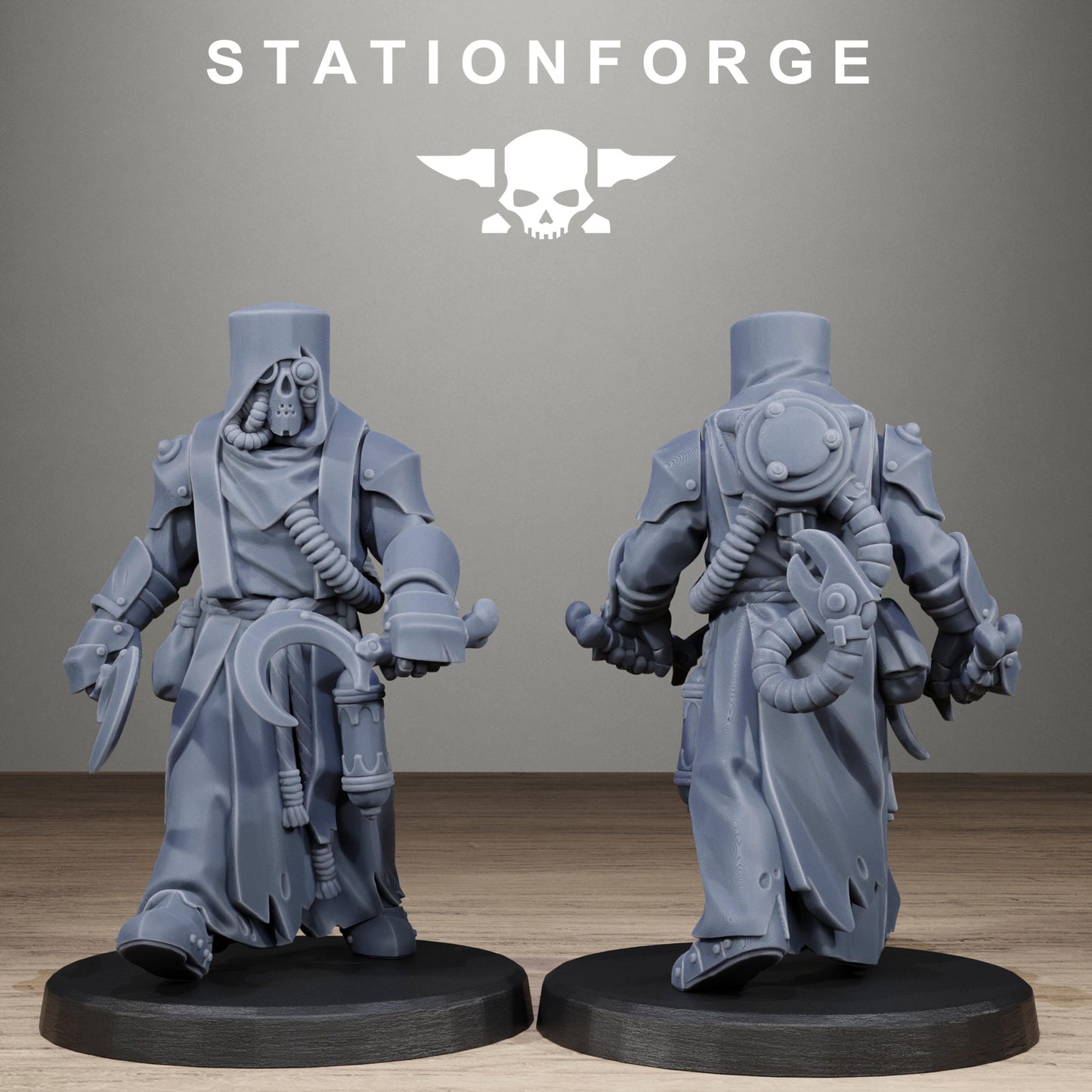 Scavenger Blade Preachers, Modular Sci-Fi Techno-Bot Miniatures by STATIONFORGE, Grimdark Wargames Proxy