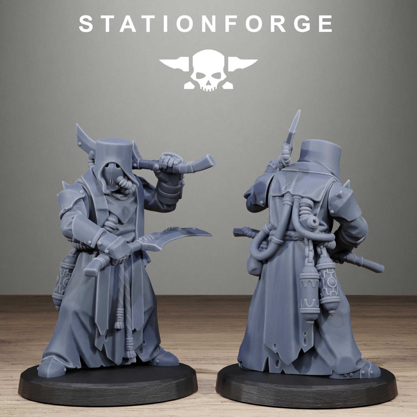 Scavenger Blade Preachers, Modular Sci-Fi Techno-Bot Miniatures by STATIONFORGE, Grimdark Wargames Proxy