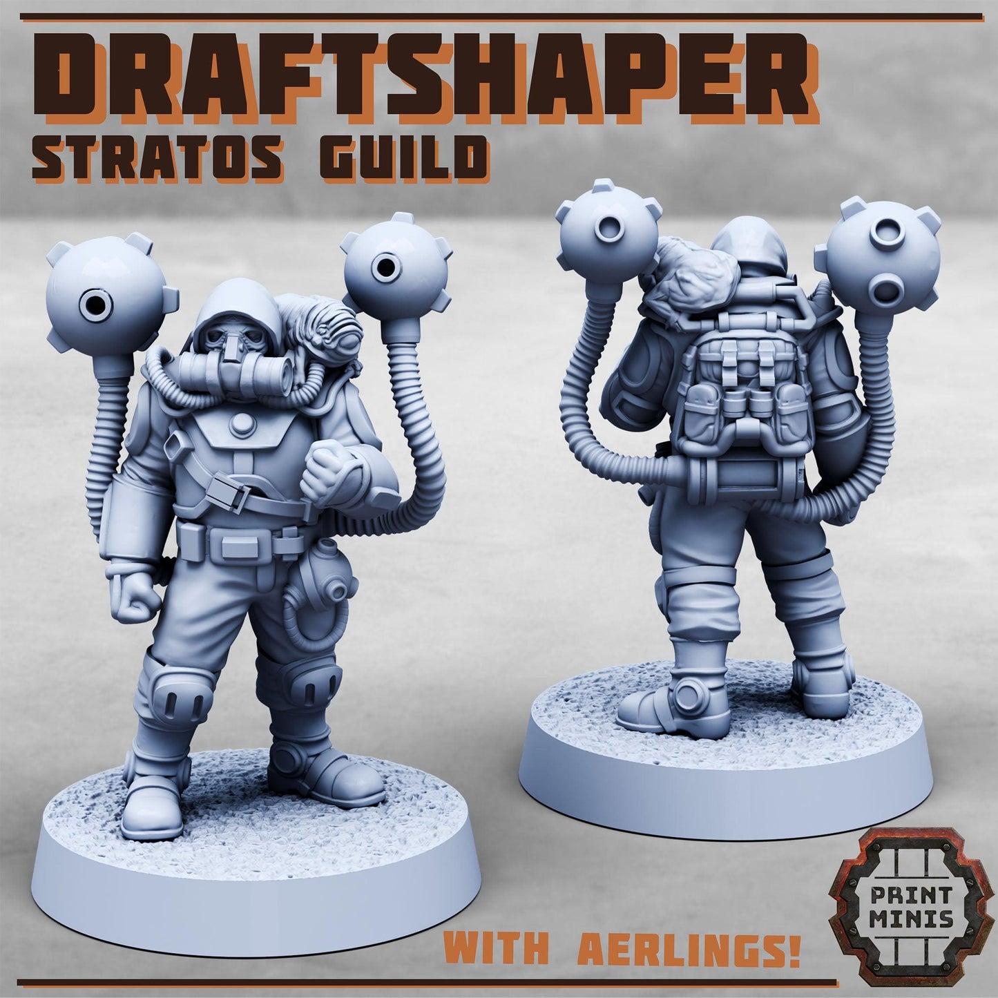 Stratos Guild + Aerlings x2, Sci-Fi Grimdark Civilians by Print Minis, Hive City Skirmish
