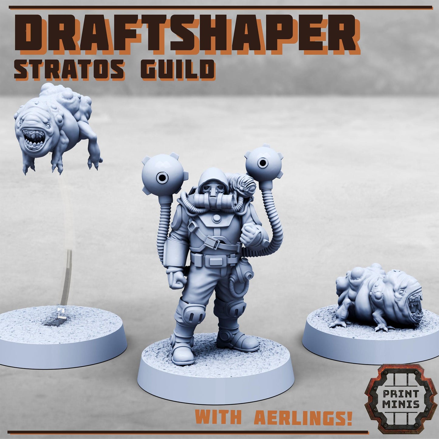 Stratos Guild + Aerlings x2, Sci-Fi Grimdark Civilians by Print Minis, Hive City Skirmish