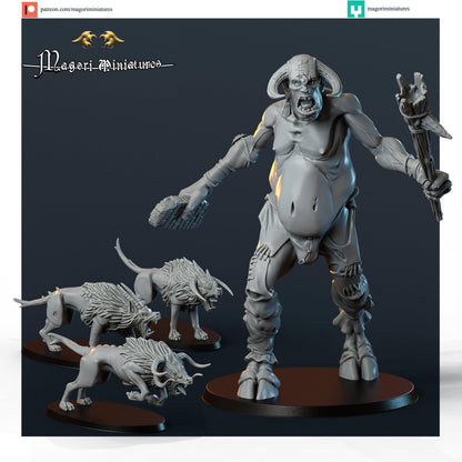 Giant and Warhounds, Fantasy Skirmish Miniatures by Magori Miniatures, perfect for Fantasy Wargames and RPGs