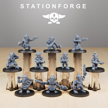 Orkaz Goblins, Space-Faring Orkish Menace Sculpted by STATIONFORGE, Grimdark Compatible, Sci-Fi Wargame Scale