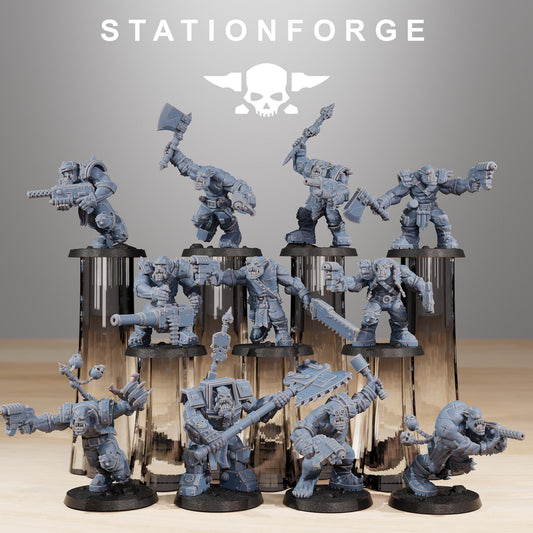 Orkaz Infantry, Space-Faring Orkish Menace Sculpted by STATIONFORGE, Grimdark Compatible, Sci-Fi Wargame Scale
