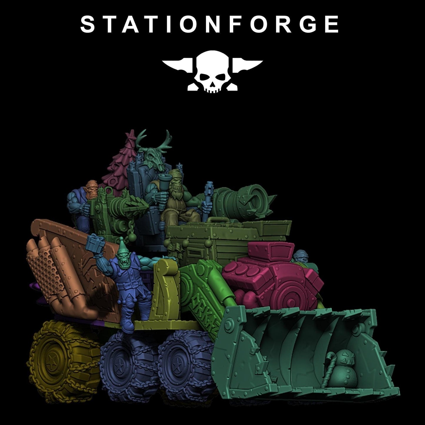 Orkaz Festivator, Space-Faring Orkish Menace Sculpted by STATIONFORGE, Grimdark Compatible, Sci-Fi Wargame Scale
