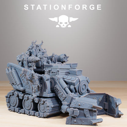 Orkaz Festivator, Space-Faring Orkish Menace Sculpted by STATIONFORGE, Grimdark Compatible, Sci-Fi Wargame Scale