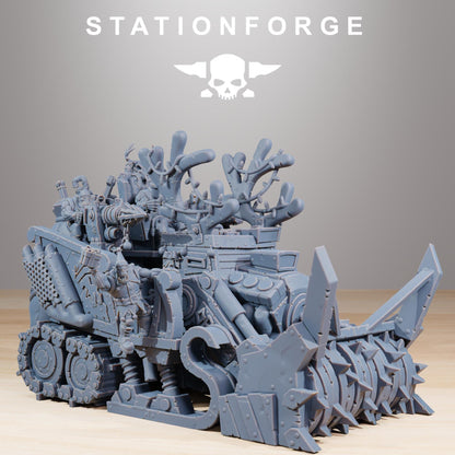 Orkaz Festivator, Space-Faring Orkish Menace Sculpted by STATIONFORGE, Grimdark Compatible, Sci-Fi Wargame Scale
