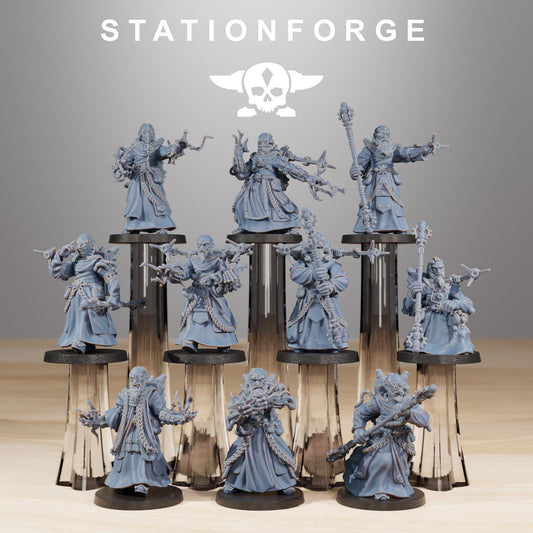 Forager Preachers, Space Techno-bots, modular Sci-Fi warriors by STATIONFORGE, Sci-Fi Wargames Cyber-themed Grimdark miniatures