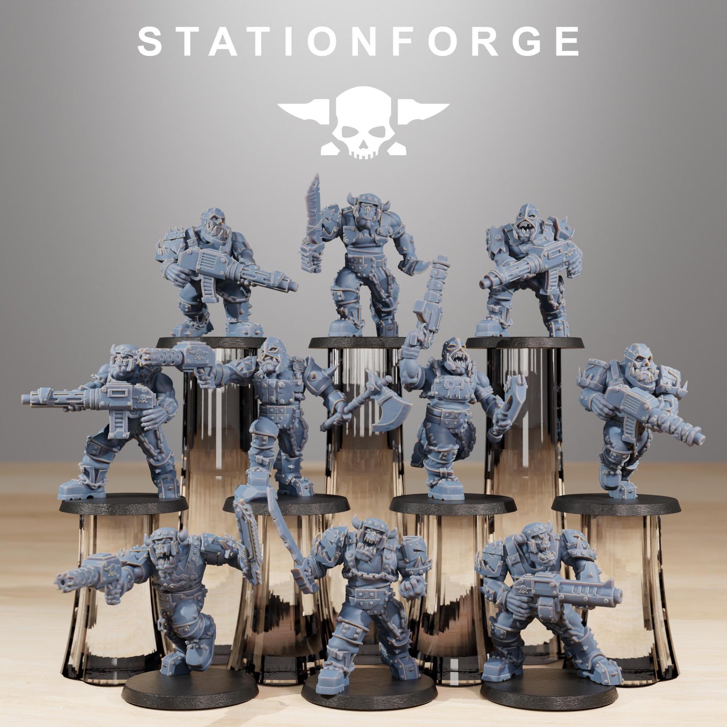 Orkaz Berserkers, Space-Faring Orkish Menace Sculpted by STATIONFORGE, Grimdark Compatible, Sci-Fi Wargame Scale