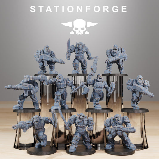 Orkaz Berserkers, Space-Faring Orkish Menace Sculpted by STATIONFORGE, Grimdark Compatible, Sci-Fi Wargame Scale