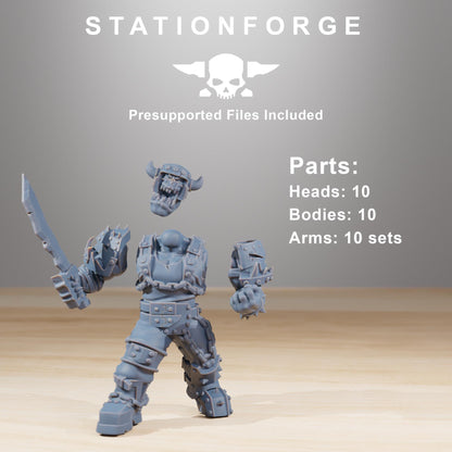 Orkaz Berserkers, Space-Faring Orkish Menace Sculpted by STATIONFORGE, Grimdark Compatible, Sci-Fi Wargame Scale