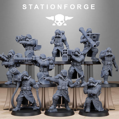 GrimGuard Rocketeers, Death Korps Proxy, Sci-Fi Wargames Miniatures by STATIONFORGE