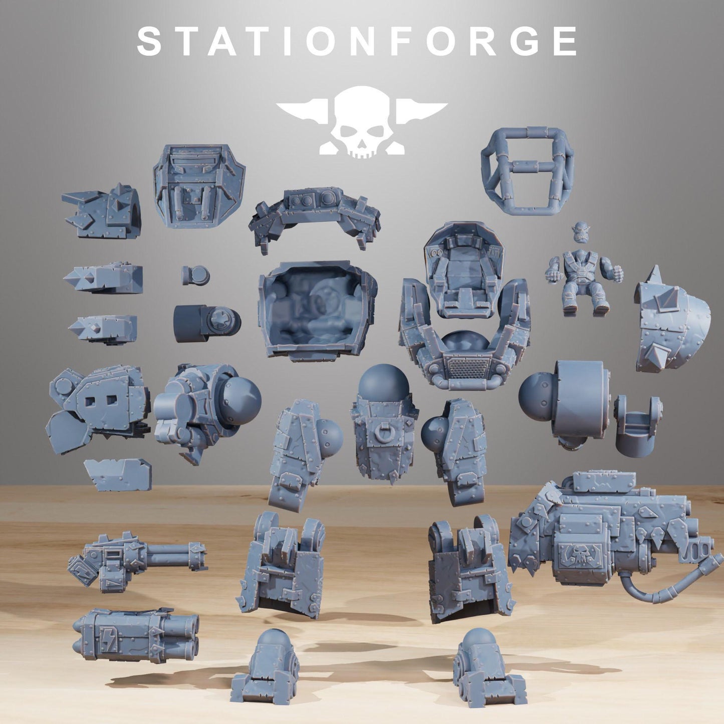 Orkaz Walkanator, Space-Faring Orkish Menace Sculpted by STATIONFORGE, Grimdark Compatible, Sci-Fi Wargame Scale