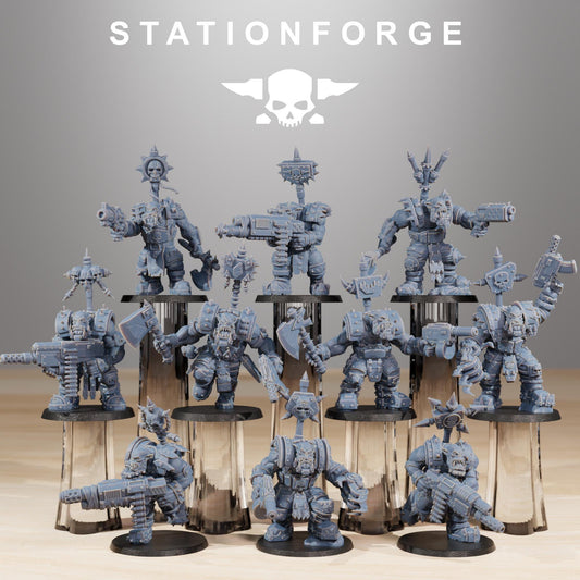 Orkaz SkullKrushers, Space-Faring Orkish Menace Sculpted by STATIONFORGE, Grimdark Compatible, Sci-Fi Wargame Scale
