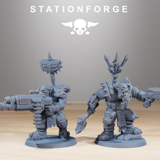 Orkaz SkullKrushers, Space-Faring Orkish Menace Sculpted by STATIONFORGE, Grimdark Compatible, Sci-Fi Wargame Scale