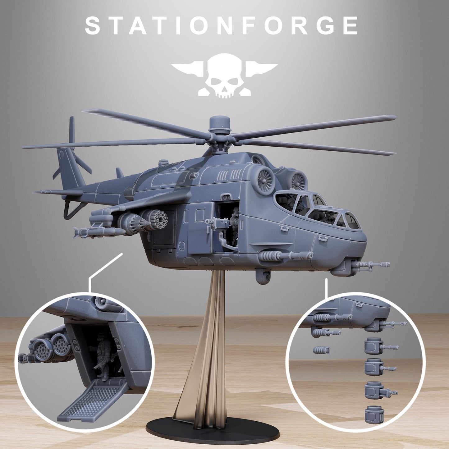 GrimGuard Helicopter, Modular Sci-Fi Guardsmen Warplane by STATIONFORGE, Sci-fi Wargames Proxy, Imperial Guard Transport