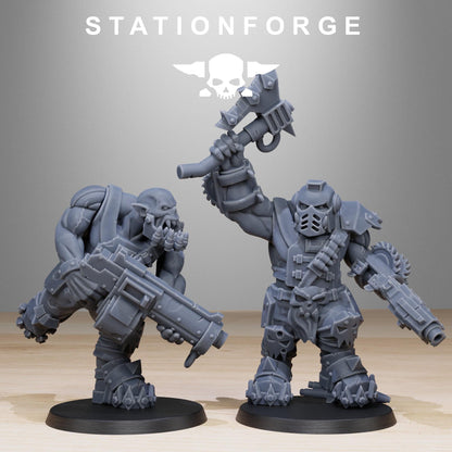 Orkaz Spec Team, Space-Faring Orkish Menace Sculpted by STATIONFORGE, Grimdark Compatible, Sci-Fi Wargame Scale