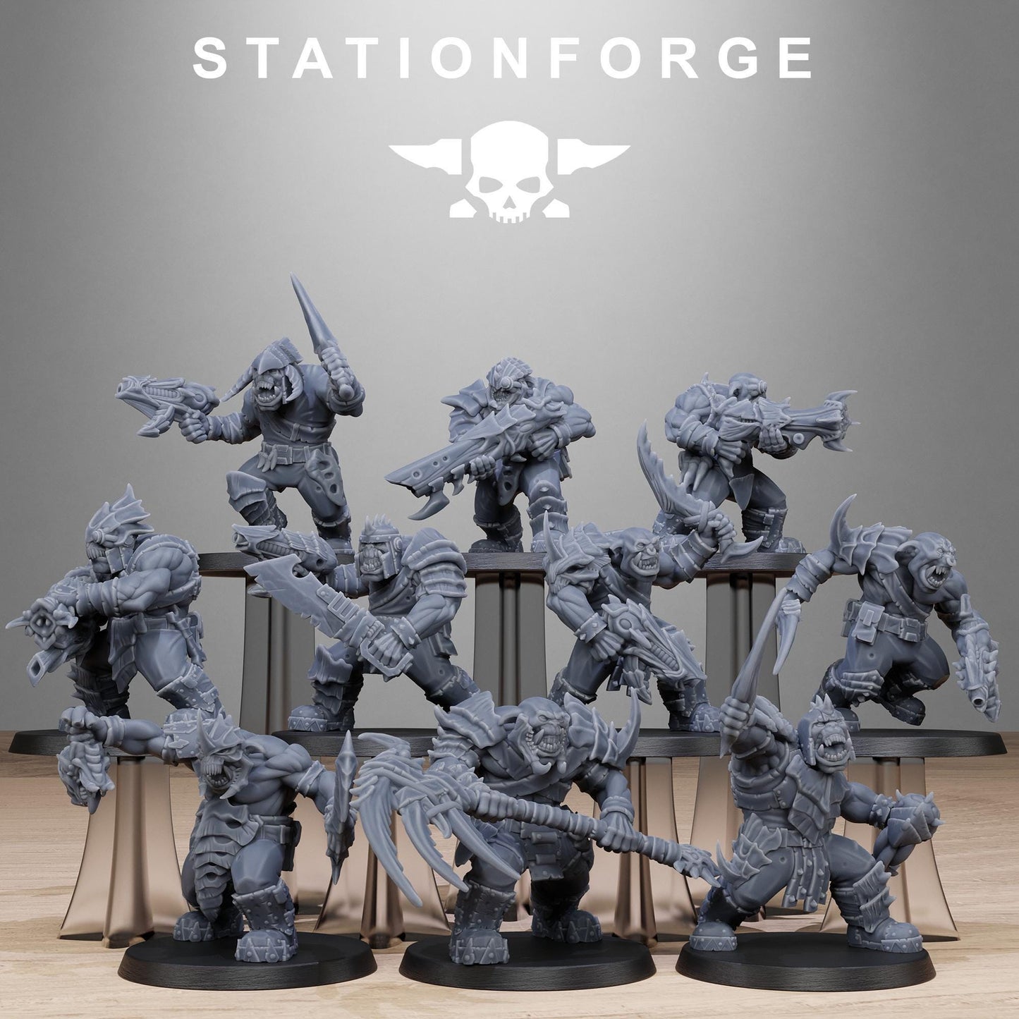 Orkaz Biotech Looters, Space-Faring Orkish Menace Sculpted by STATIONFORGE, Grimdark Compatible, Sci-Fi Wargame Scale