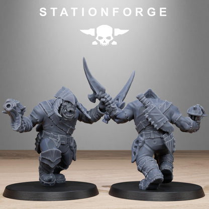 Orkaz Biotech Looters, Space-Faring Orkish Menace Sculpted by STATIONFORGE, Grimdark Compatible, Sci-Fi Wargame Scale