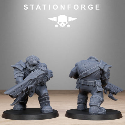 Orkaz Biotech Looters, Space-Faring Orkish Menace Sculpted by STATIONFORGE, Grimdark Compatible, Sci-Fi Wargame Scale