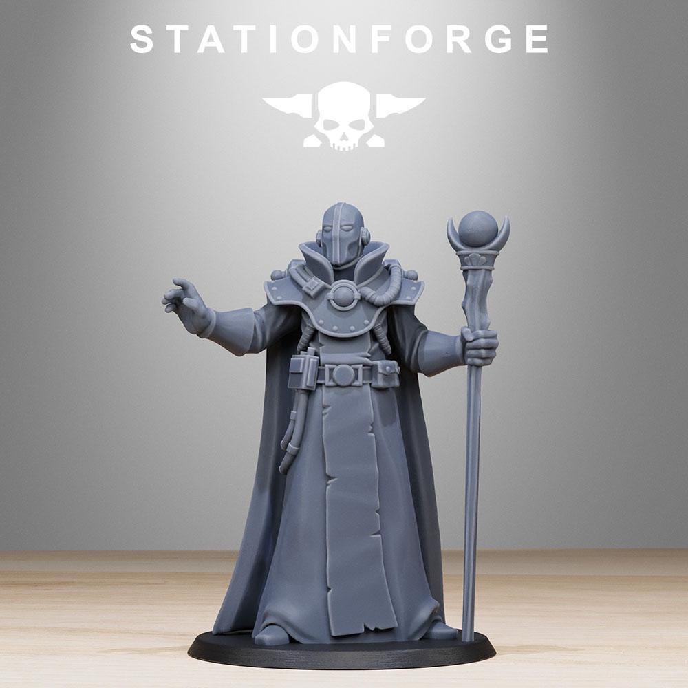GrimCorp Elder, Imperial Heroic Agents Sculpted by STATIONFORGE for Wargames set in the Grimdark Future